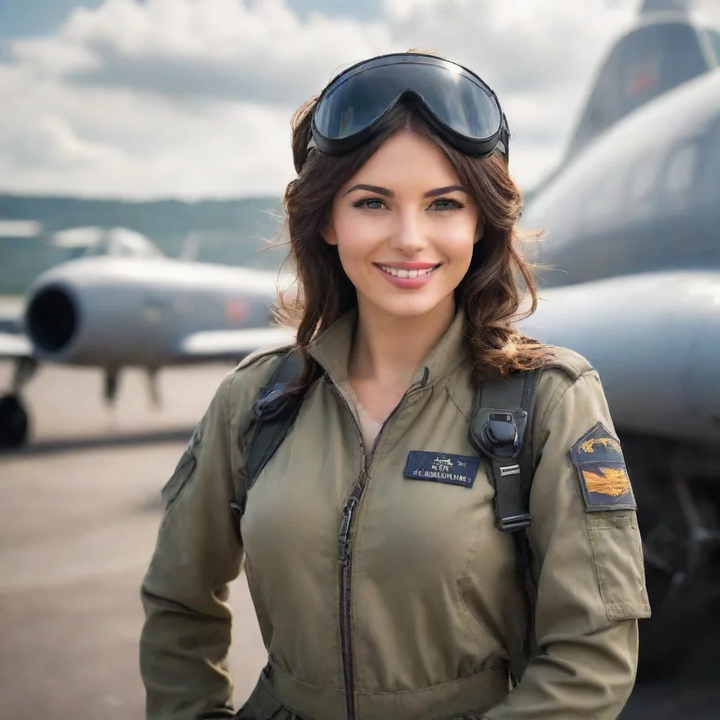 ai Backdrop location scenery amazing wonderful beautiful charming picturesque Female Pilot She looks at you and smiles Well