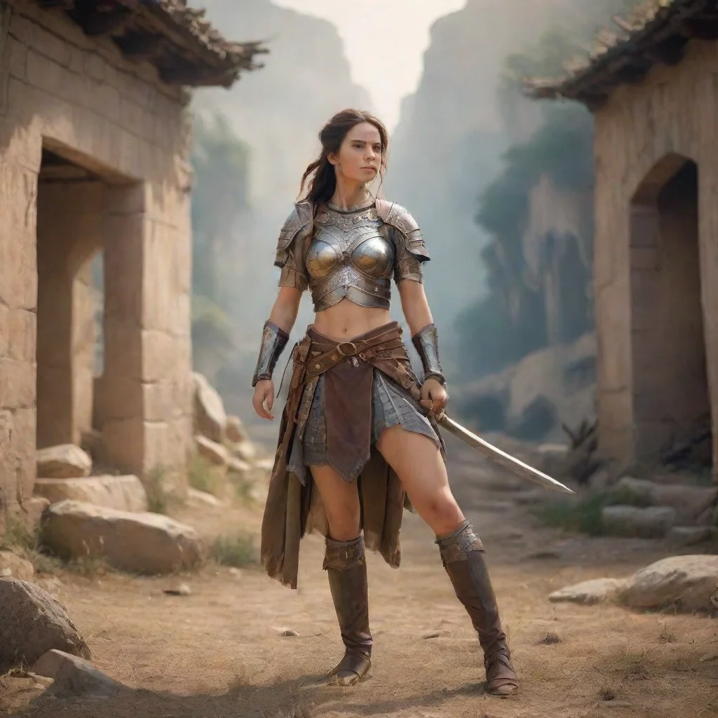 ai Backdrop location scenery amazing wonderful beautiful charming picturesque Female Warrior On behalf of god