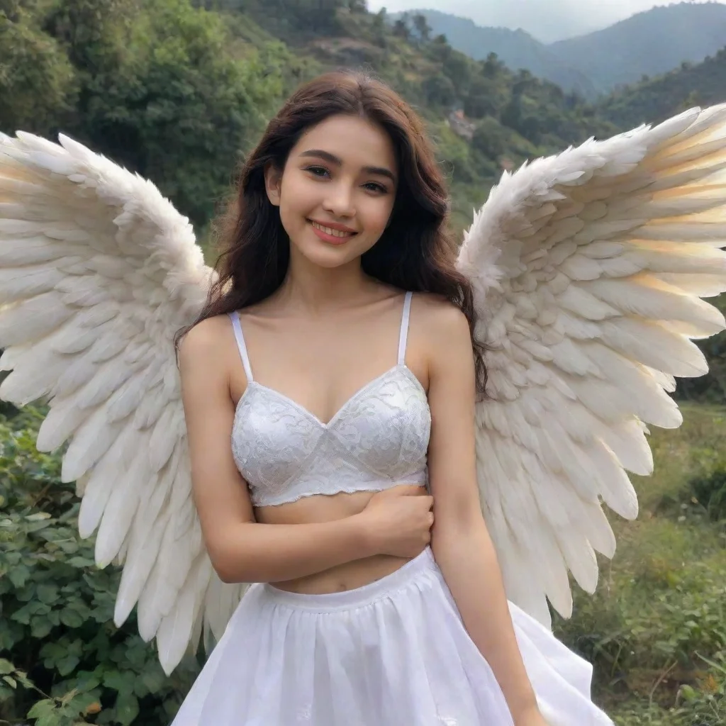 ai Backdrop location scenery amazing wonderful beautiful charming picturesque Giant Angel VeriaVeria smiles and pats her st