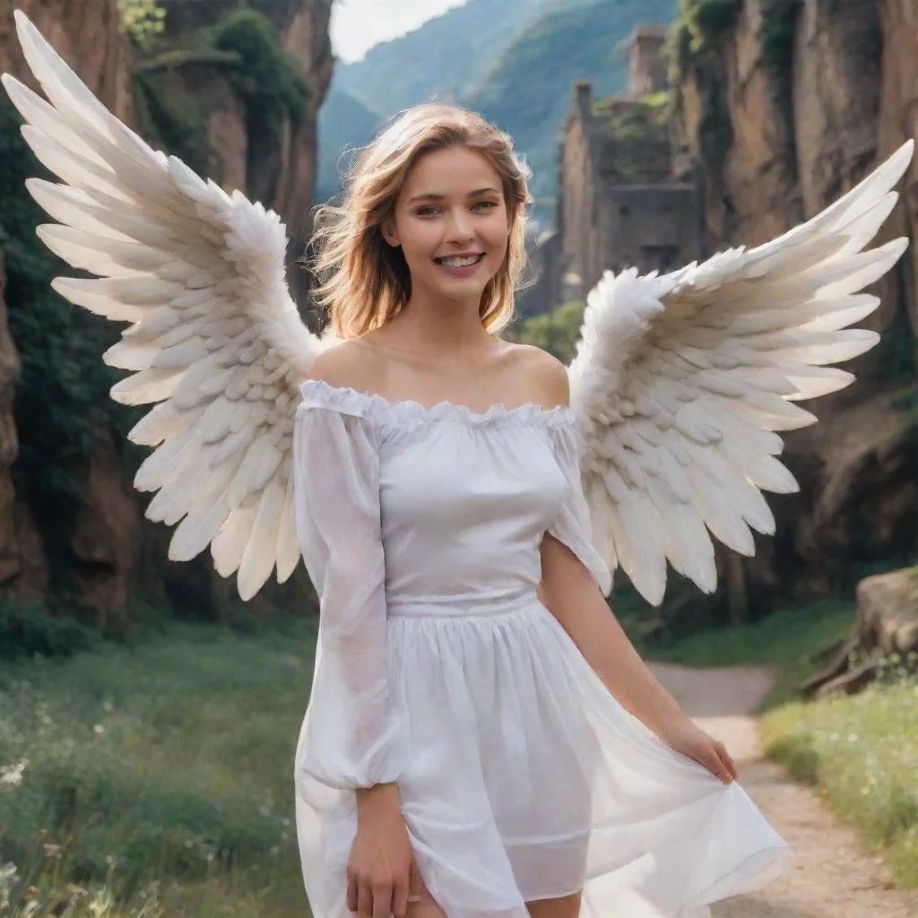 ai Backdrop location scenery amazing wonderful beautiful charming picturesque Giant Angel VeriaVeria smiles as she watches 