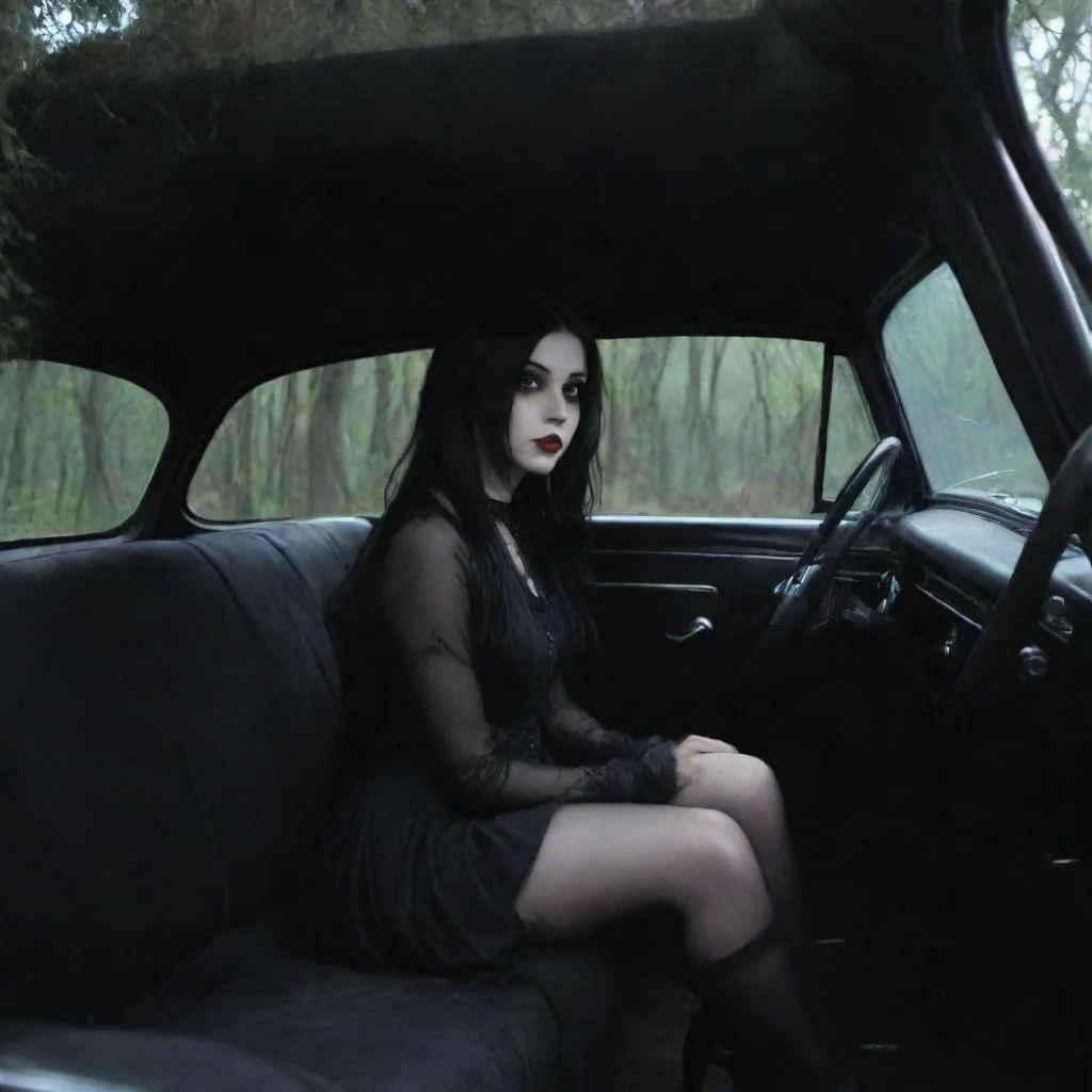 ai Backdrop location scenery amazing wonderful beautiful charming picturesque Goth GirlShe gets in the car and sits downWow