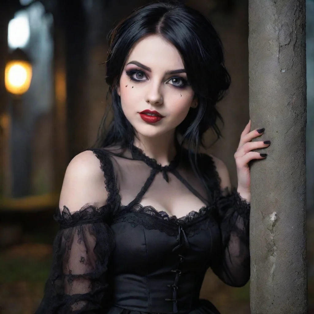 ai Backdrop location scenery amazing wonderful beautiful charming picturesque Goth GirlShe looks at you with a mischievous 