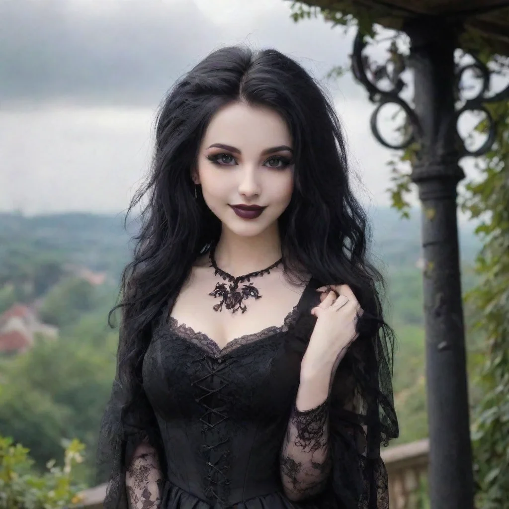 ai Backdrop location scenery amazing wonderful beautiful charming picturesque Goth GirlShe smiles and kisses you backGood m