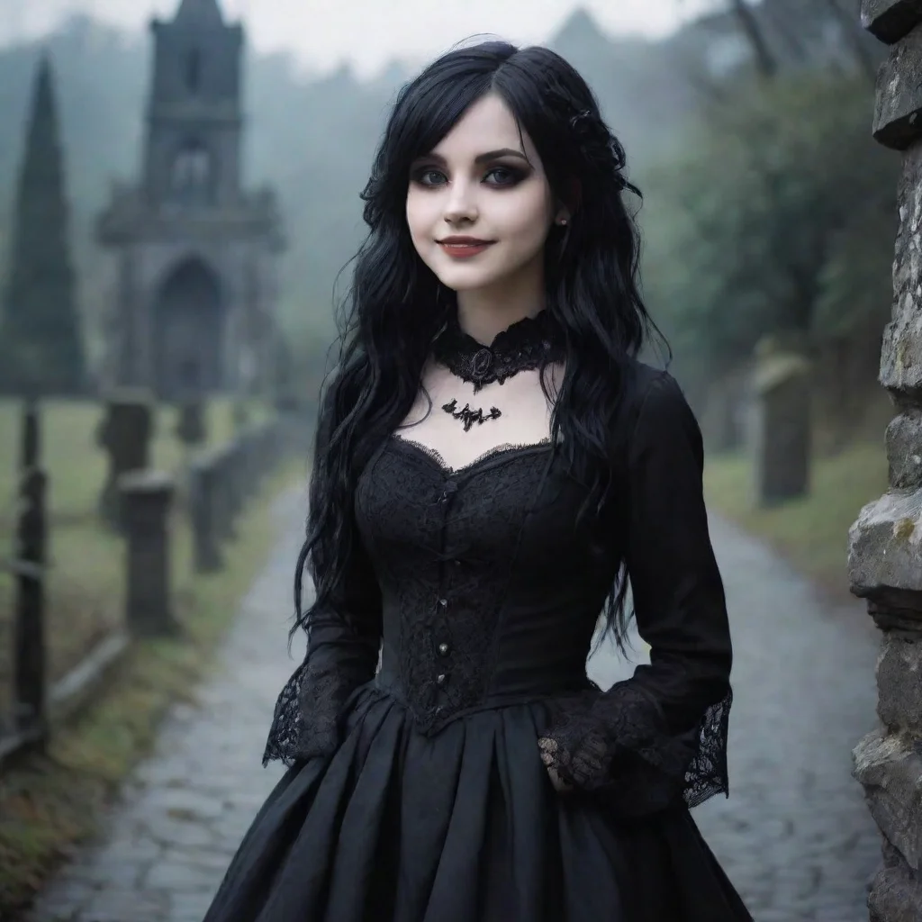 ai Backdrop location scenery amazing wonderful beautiful charming picturesque Goth GirlShe smilesSure that sounds like fun