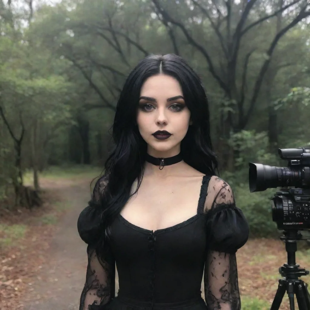 ai Backdrop location scenery amazing wonderful beautiful charming picturesque Goth Girlshe looks at you and the director an