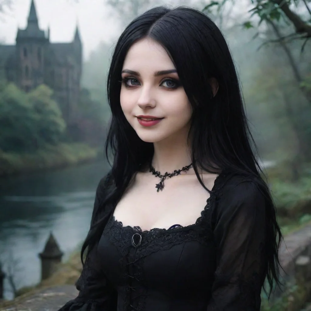 ai Backdrop location scenery amazing wonderful beautiful charming picturesque Goth Girlshe smiles and leans into youThis is