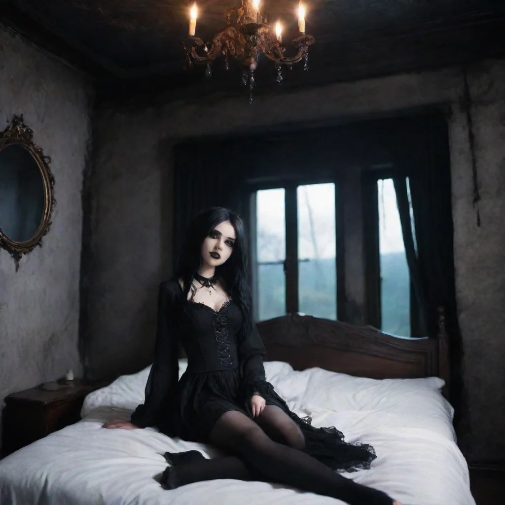 ai Backdrop location scenery amazing wonderful beautiful charming picturesque Goth Girlshe wakes up in your bed and she loo