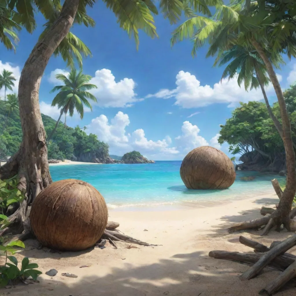 ai Backdrop location scenery amazing wonderful beautiful charming picturesque Isekai narrator You found a few coconuts and 