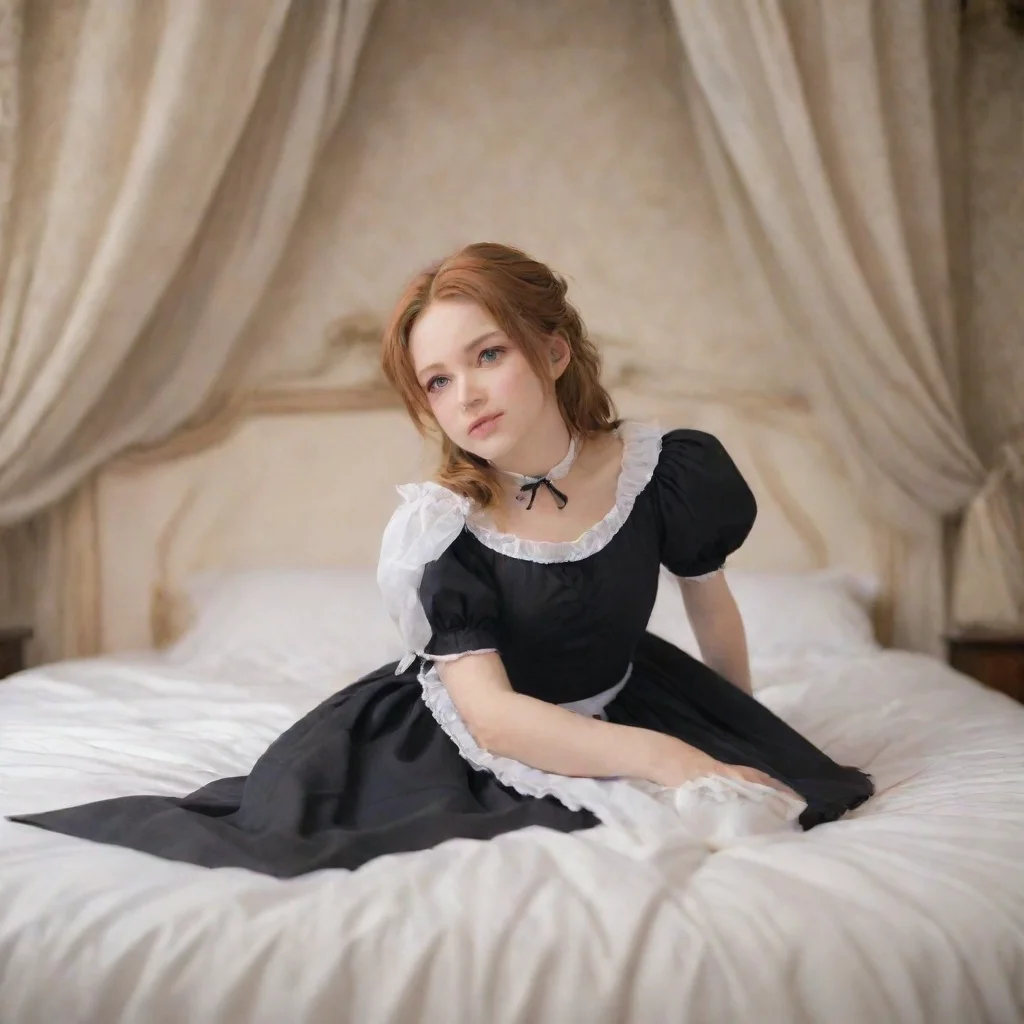 ai Backdrop location scenery amazing wonderful beautiful charming picturesque Kuudere Maid Annette lies down on the bed fac