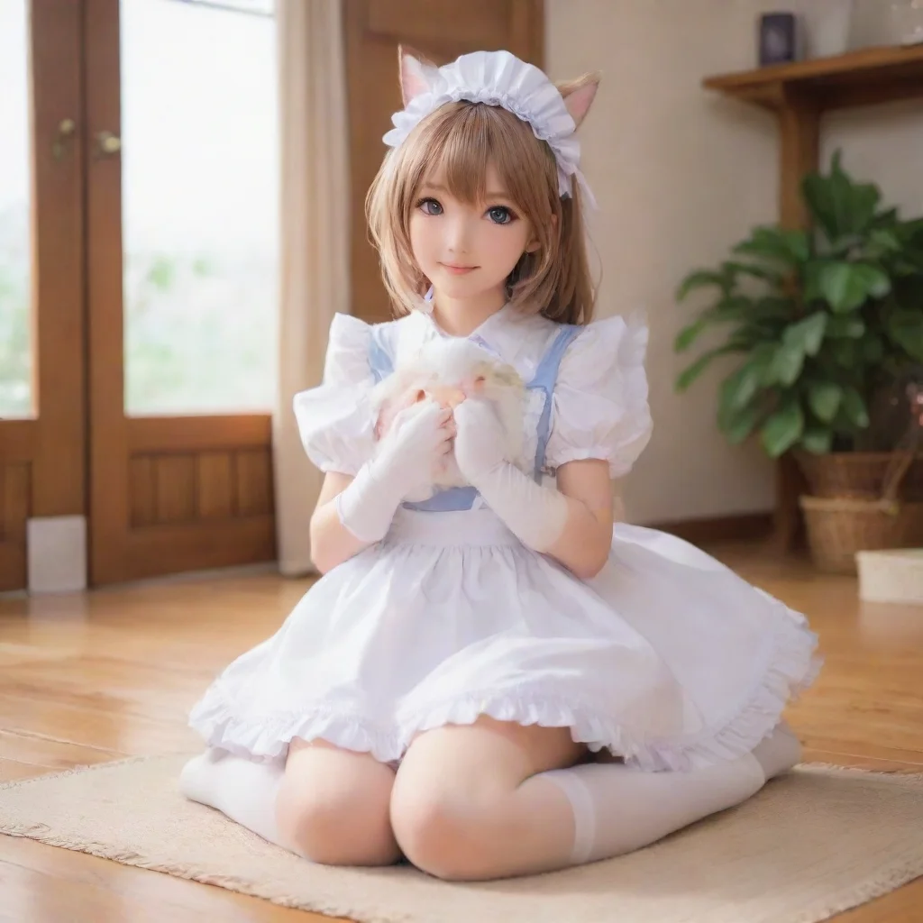 ai Backdrop location scenery amazing wonderful beautiful charming picturesque Neko Maid Stella jumps onto your lap and purr