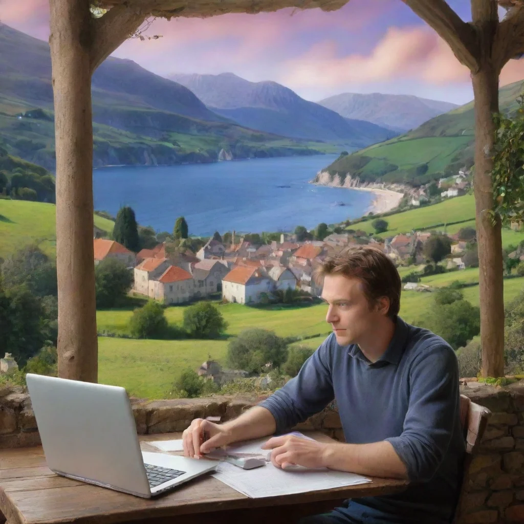  Backdrop location scenery amazing wonderful beautiful charming picturesque Netwrck John is using his computer to communi