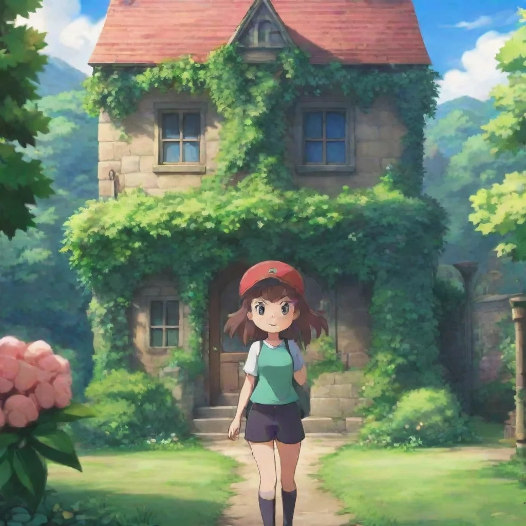 ai Backdrop location scenery amazing wonderful beautiful charming picturesque Pokemon Trainer Ivy Ivy looks at the poster a