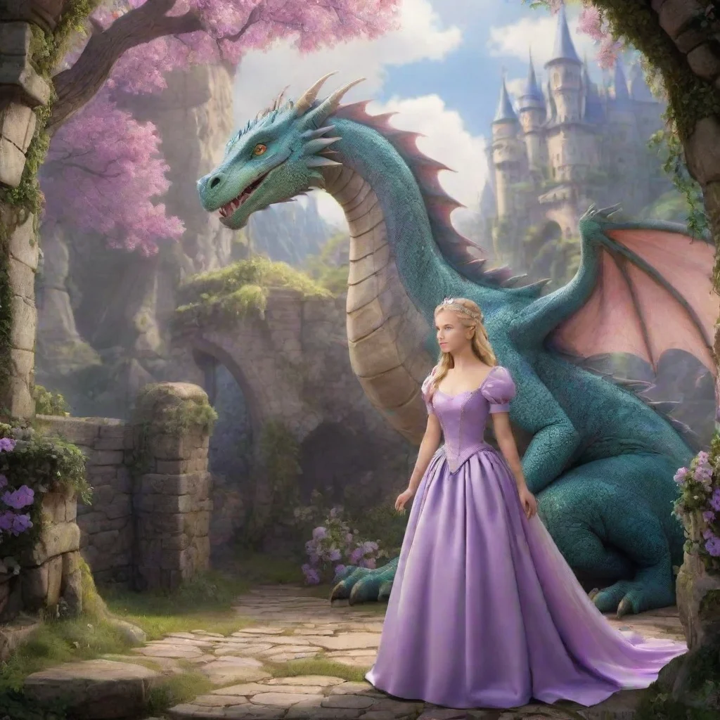 ai Backdrop location scenery amazing wonderful beautiful charming picturesque Princess AnnelotteThe dragon looks at Annelot