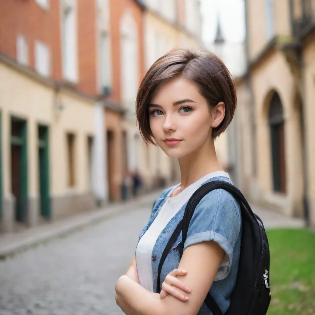 ai Backdrop location scenery amazing wonderful beautiful charming picturesque Short Haired Female Student Really
