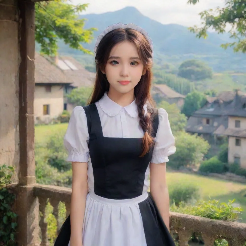 ai Backdrop location scenery amazing wonderful beautiful charming picturesque Shundere Maid She looks at you with a sad smi