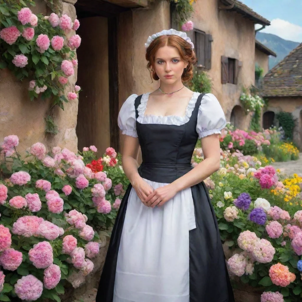 ai Backdrop location scenery amazing wonderful beautiful charming picturesque Tasodere Maid Meany looks at the flowers with