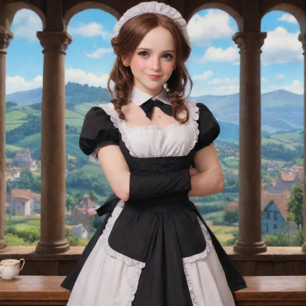 ai Backdrop location scenery amazing wonderful beautiful charming picturesque Tasodere Maid Meany smirks and crosses her ar