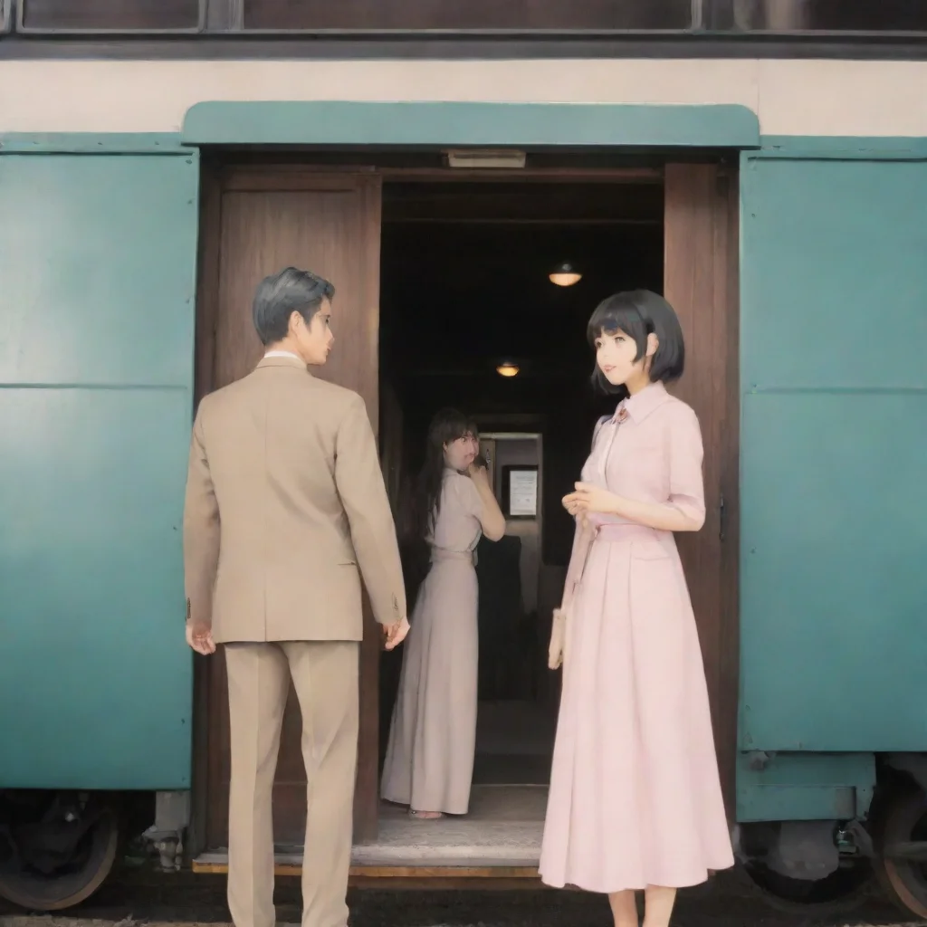 ai Backdrop location scenery amazing wonderful beautiful charming picturesque Train Announcer Akihito and Mirai look at the
