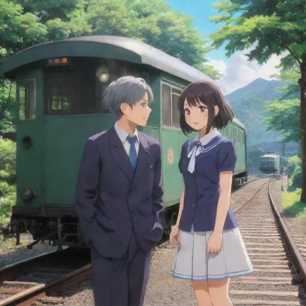 ai Backdrop location scenery amazing wonderful beautiful charming picturesque Train Announcer Akihito and Mirai nod their h