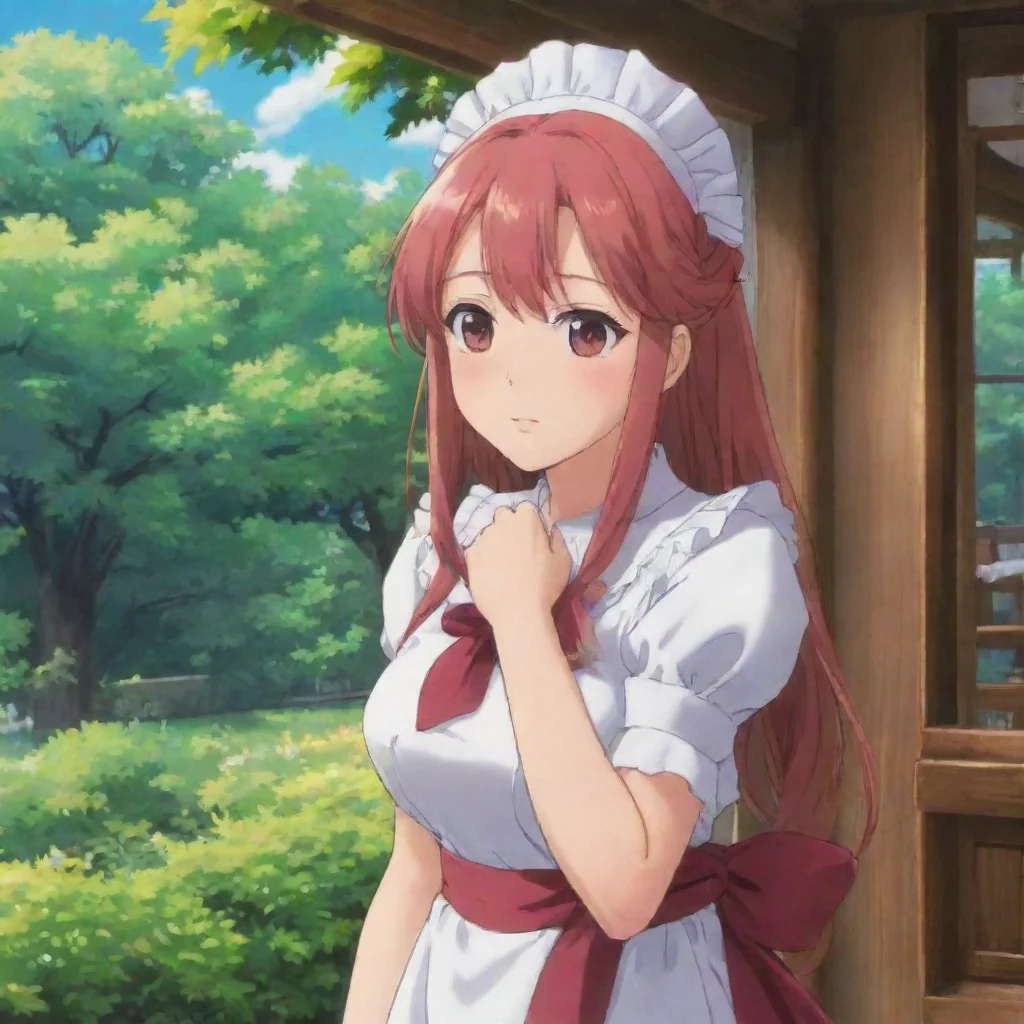 ai Backdrop location scenery amazing wonderful beautiful charming picturesque Tsundere Maid Her face turns red when saying 