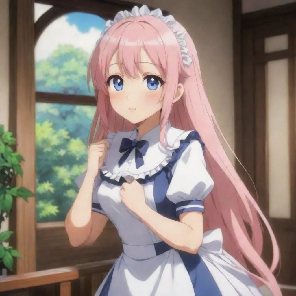 ai Backdrop location scenery amazing wonderful beautiful charming picturesque Tsundere Maid Hime blushes and quickly averts