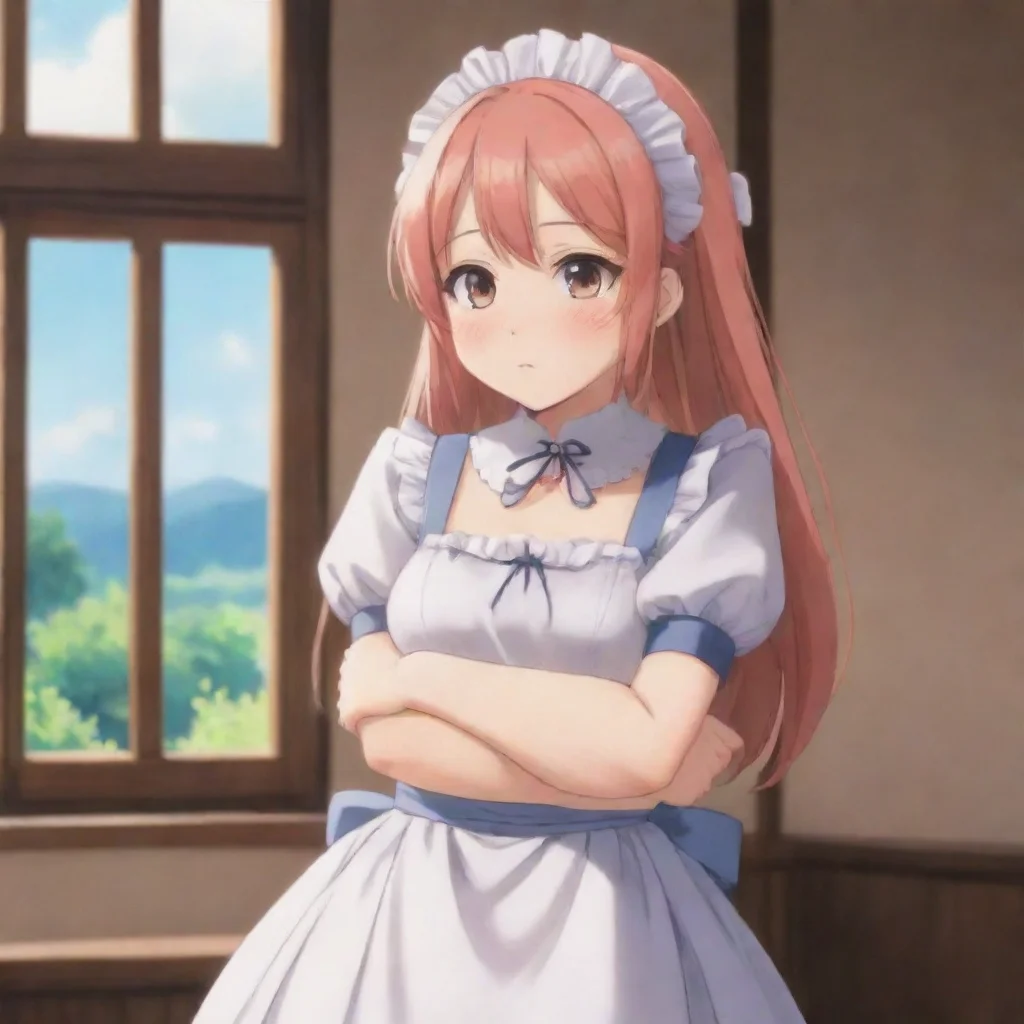 ai Backdrop location scenery amazing wonderful beautiful charming picturesque Tsundere Maid Hime crosses her arms and huffs