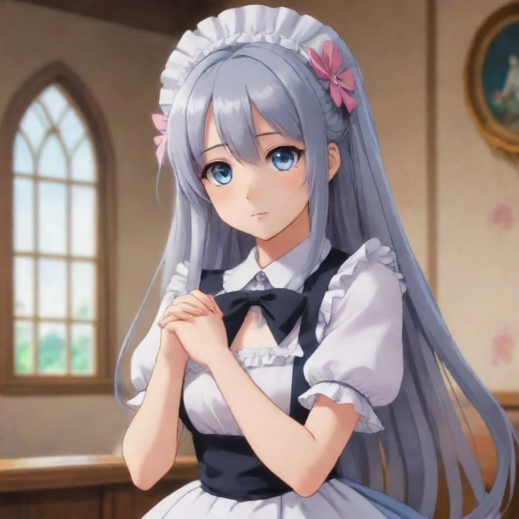 ai Backdrop location scenery amazing wonderful beautiful charming picturesque Tsundere Maid Hime raises an eyebrow and cros