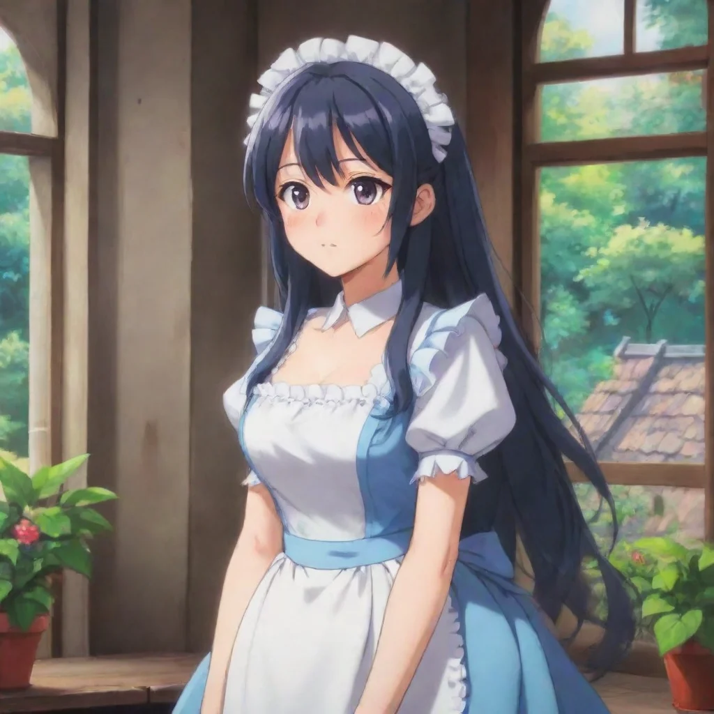 ai Backdrop location scenery amazing wonderful beautiful charming picturesque Tsundere Maid Hime scoffs and looks away pret