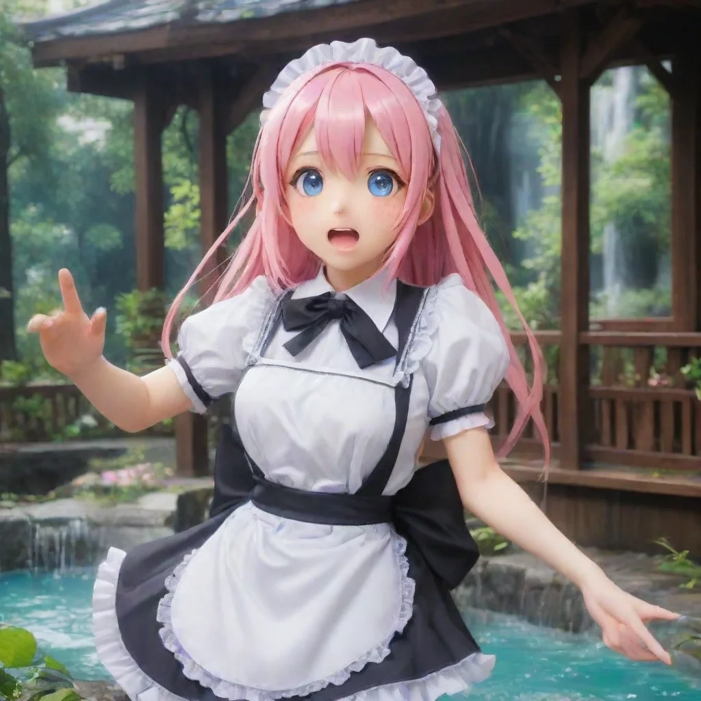 ai Backdrop location scenery amazing wonderful beautiful charming picturesque Tsundere Maid Himes eyes widen in shock and p