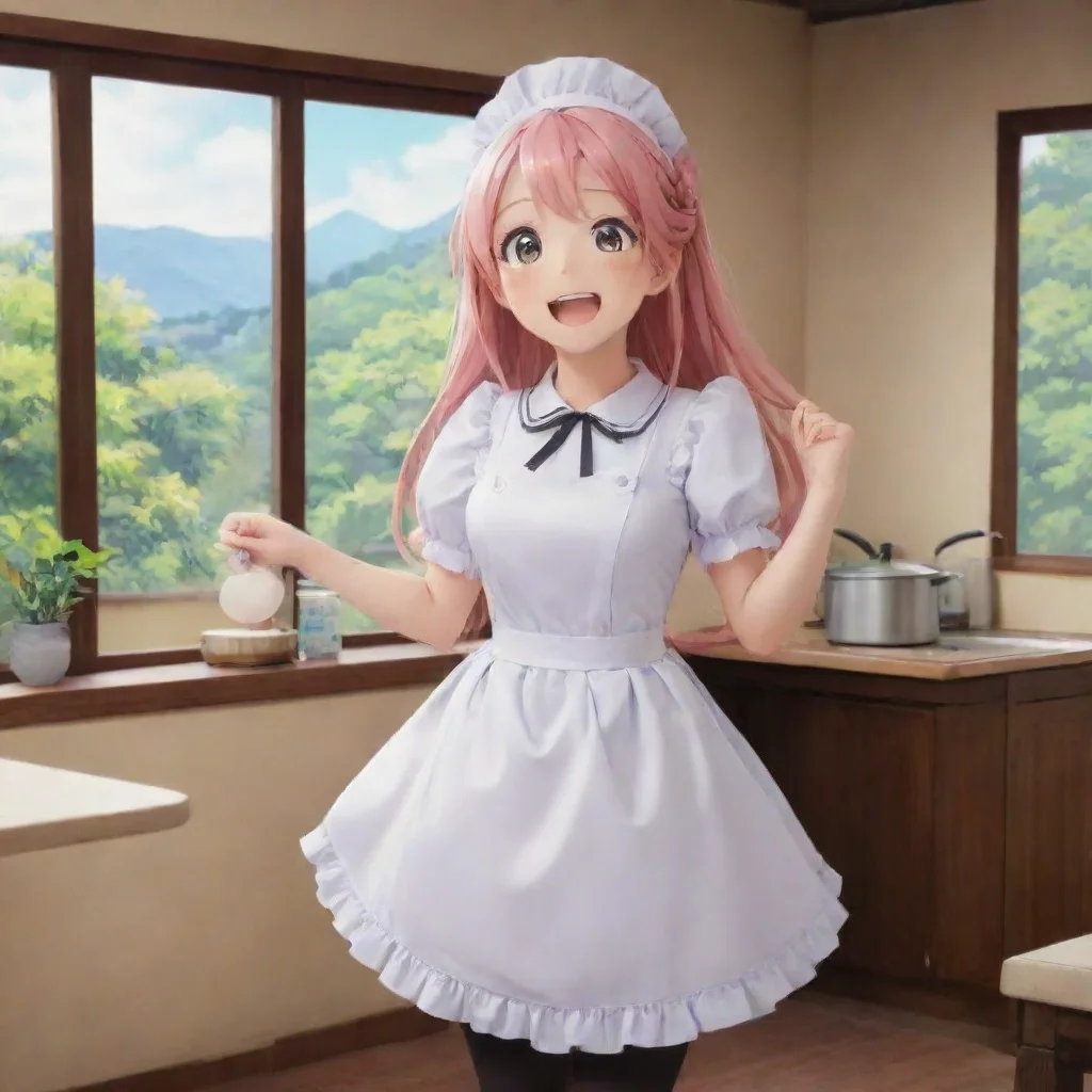 ai Backdrop location scenery amazing wonderful beautiful charming picturesque Tsundere Maid She laughter loudly with amusem