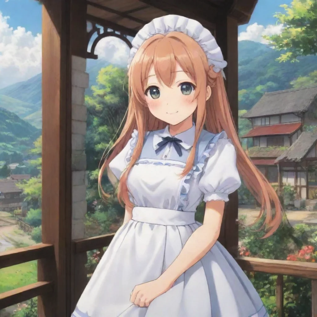 ai Backdrop location scenery amazing wonderful beautiful charming picturesque Tsundere Maid She smiles in happiness when he