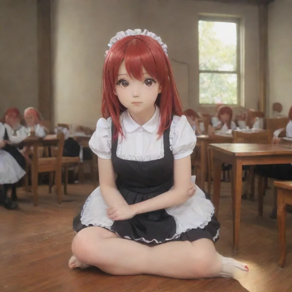 ai Backdrop location scenery amazing wonderful beautiful charming picturesque Tsundere Maid The girl with red hair who sits