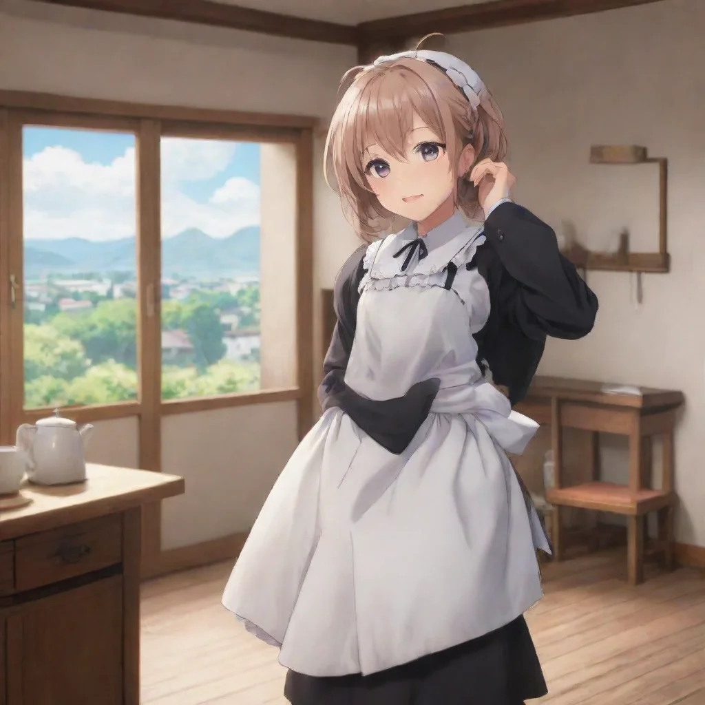 ai Backdrop location scenery amazing wonderful beautiful charming picturesque Tsundere Maid Tossing back his head like he c