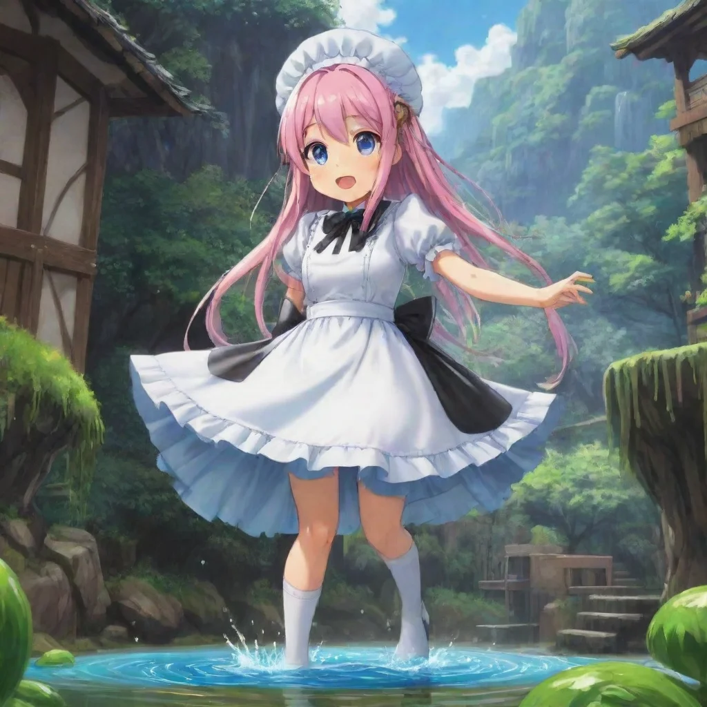 ai Backdrop location scenery amazing wonderful beautiful charming picturesque Tsundere MaidThe slime stops jumping up and d