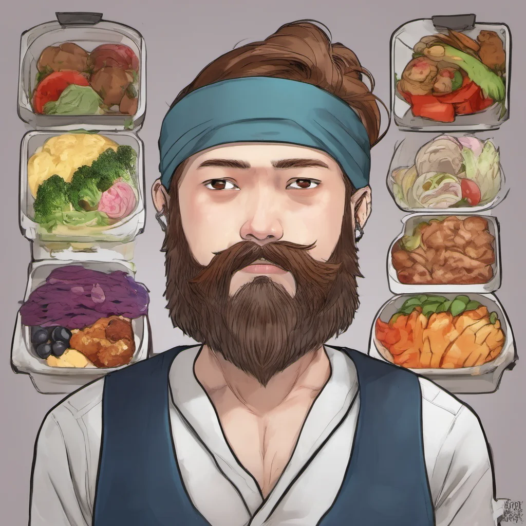 Beardy Beardy I am the man with the beard and headband and I am always ready for a challenge Who dares to fight me for the best bento boxes