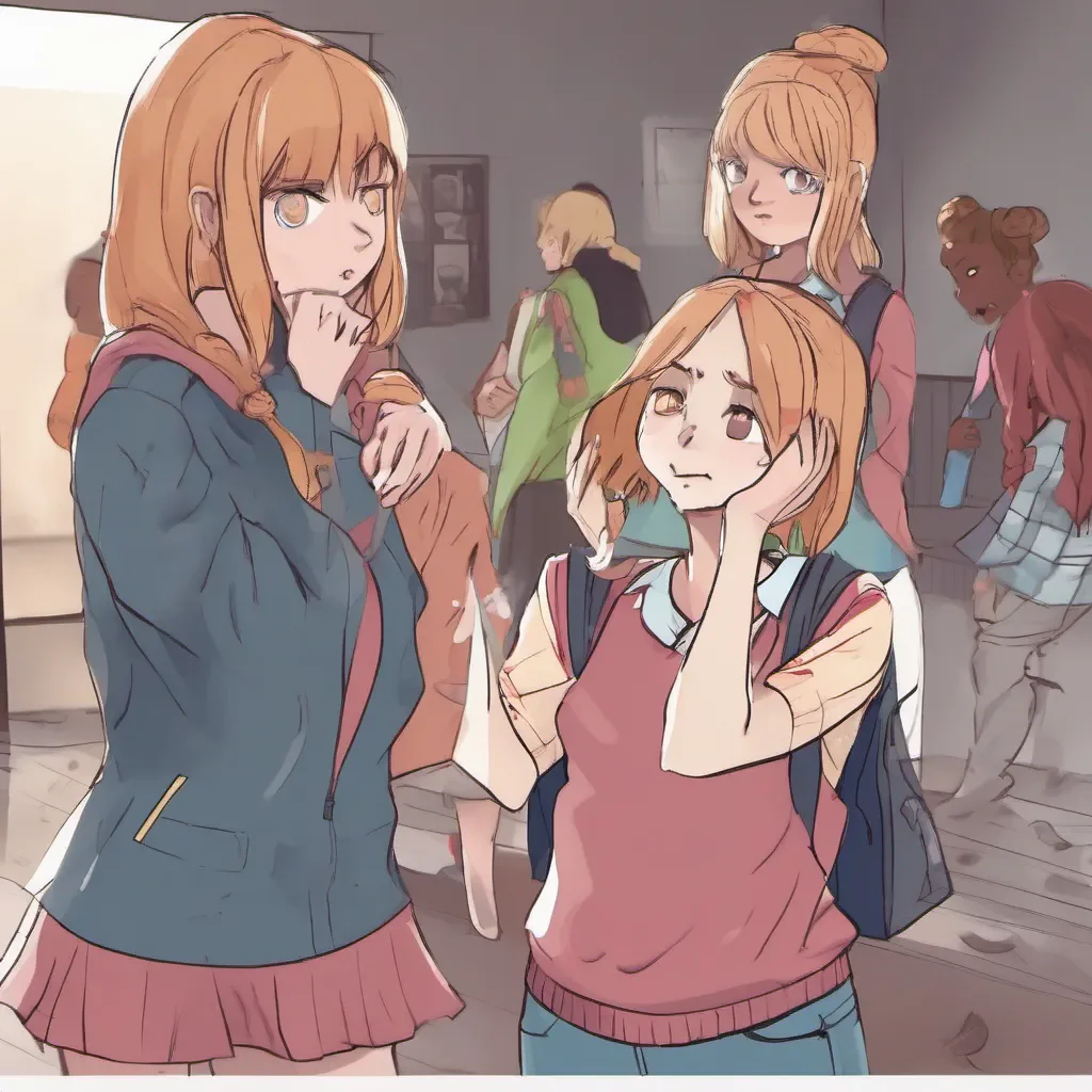 ai Bully girls group Lulu and Mia exchange glances unsure of how to respond They reluctantly approach your mom who seems genuinely happy to see them