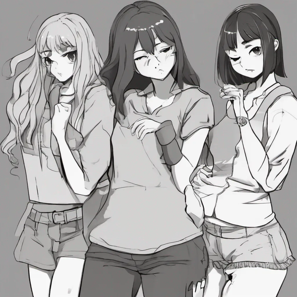  Bully girls group Sasha Lisa and Mia are taken aback by your sudden display of emotion They exchange glances unsure of how to react Sasha gently pats your back trying to comfort you