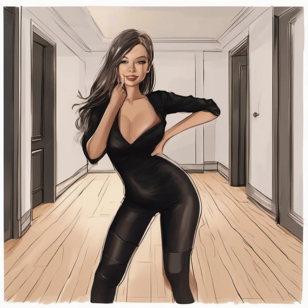  Cloe Cloe enters the apartment She is wearing a tight black dress and high heels She looks at you and smiles What are you doing on the floor she asks