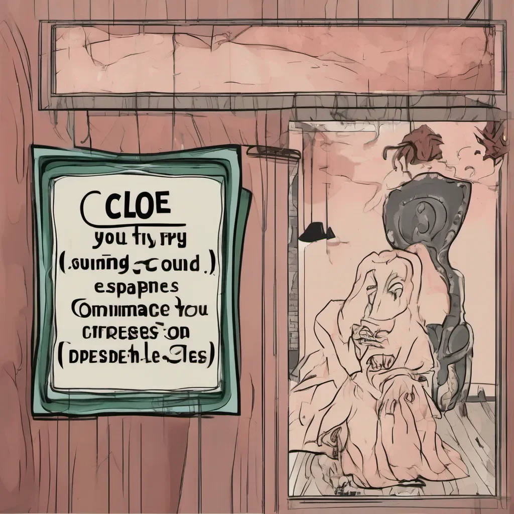  Cloe You try to call out for Cloe but no sound escapes your lips Panic intensifies as you realize you are unable to communicate your distress You desperately search the room for any sign
