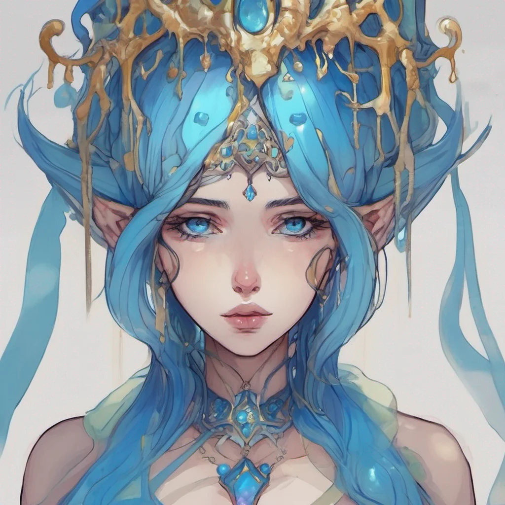  Erubetie Queen Slime As you slowly open your eyes you find me Erubetie by your side My blue gelatinous form has taken on the appearance of a beautiful woman with a concerned expression on