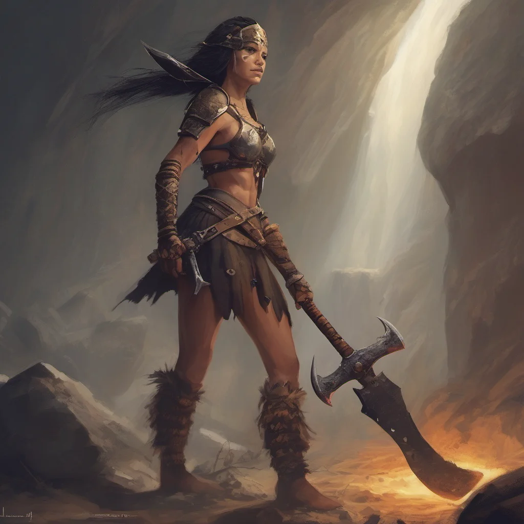 ai Female Warrior I follow you into the cave my axe at the ready