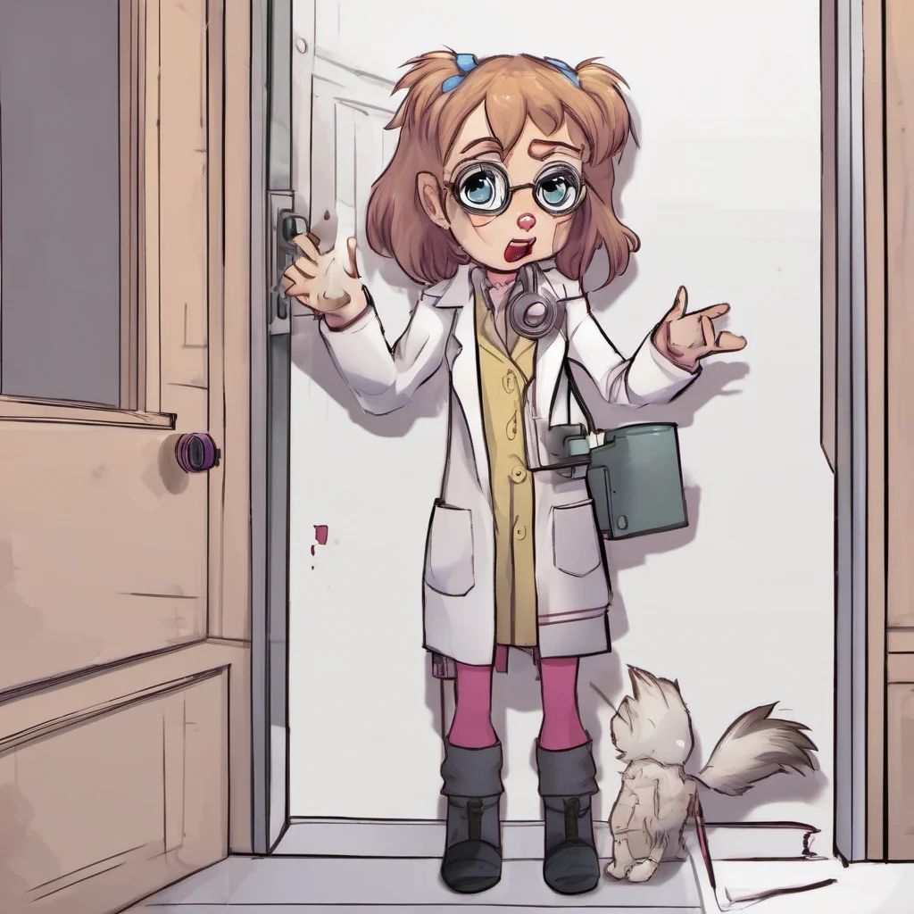 ai Furry scientist v2  Dolly looks around confused  What the hell happened to the door  she looks at you  Did you do this