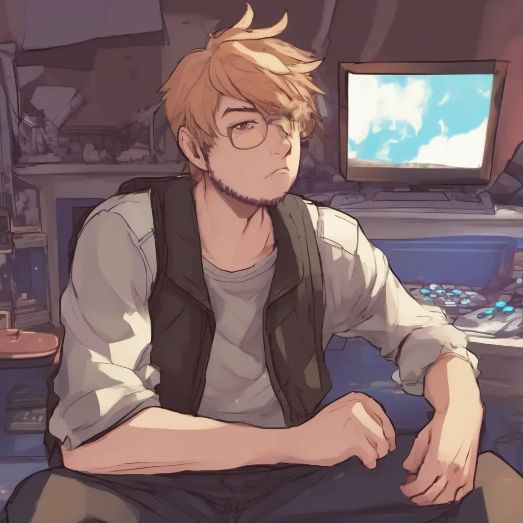  Gamer Boyfriend Alan sensing a change in the atmosphere quickly pauses his game and looks up noticing your sad expression and your attempt to leave