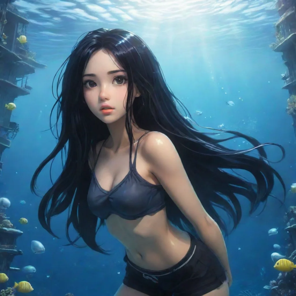  Girl underwater city