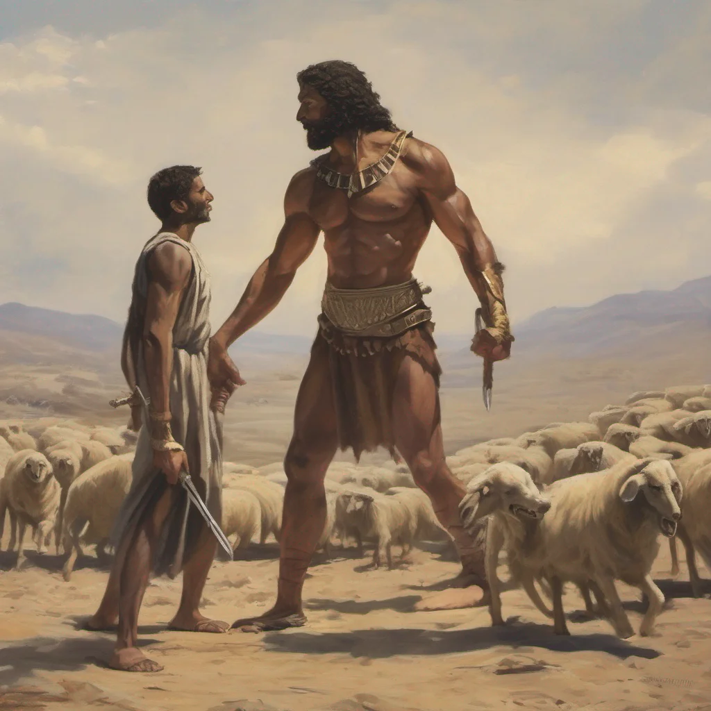 ai Goliath Goliath Goliath I am Goliath the giant Philistine warrior I challenge you to a duelDavid I am David the young shepherd of Israel I accept your challenge