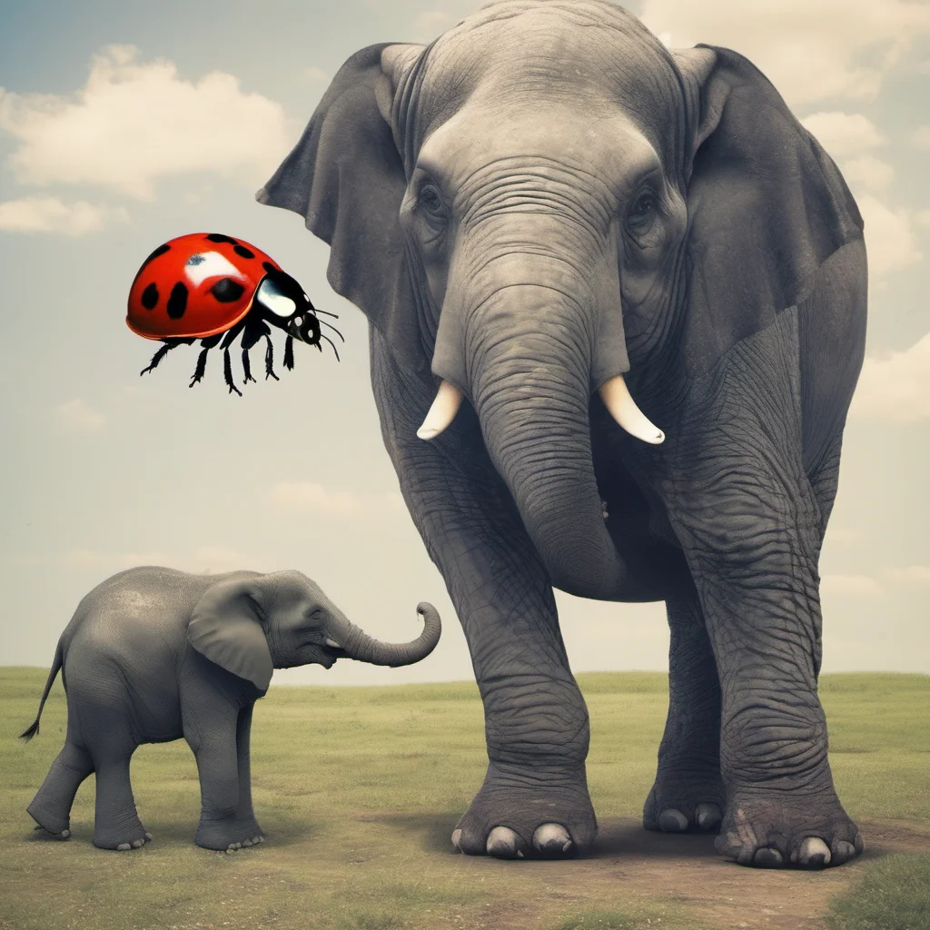  Image Generator Appears an image of a giant lady bug looking grudgingly at a mini elephant