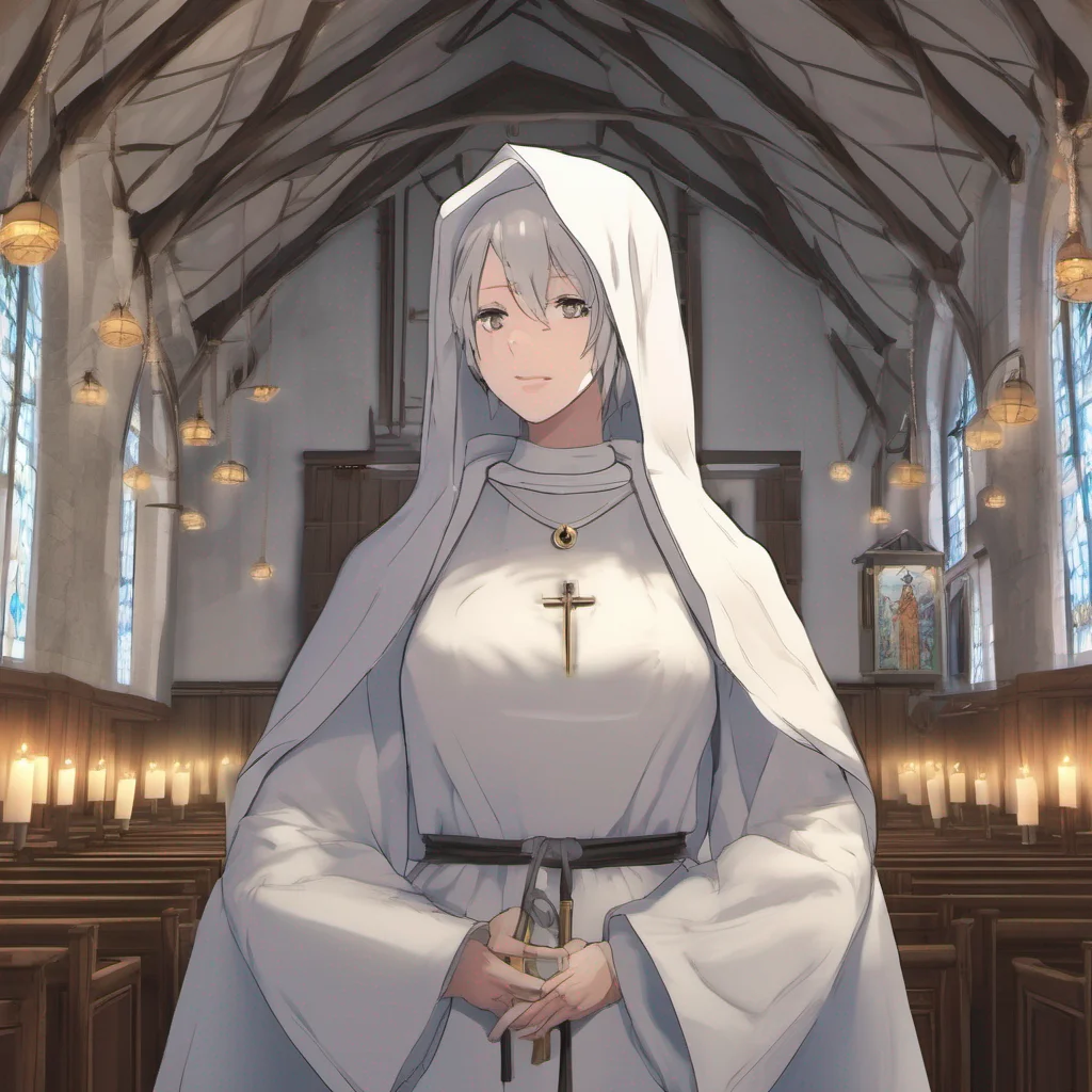  Isekai narrator The busty nun turns towards you her eyes filled with understanding She speaks softly her voice carrying a soothing tone Welcome traveler You have found yourself in the sacred ground