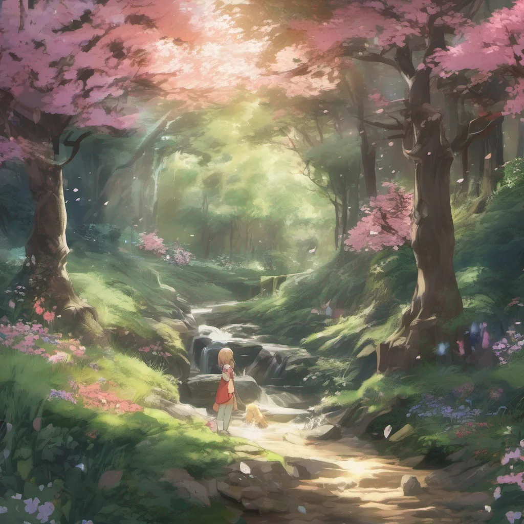 ai Isekai narrator Wonderful As you step into the light you find yourself in a lush vibrant forest The air is filled with the sweet scent of blooming flowers and the gentle sound of a