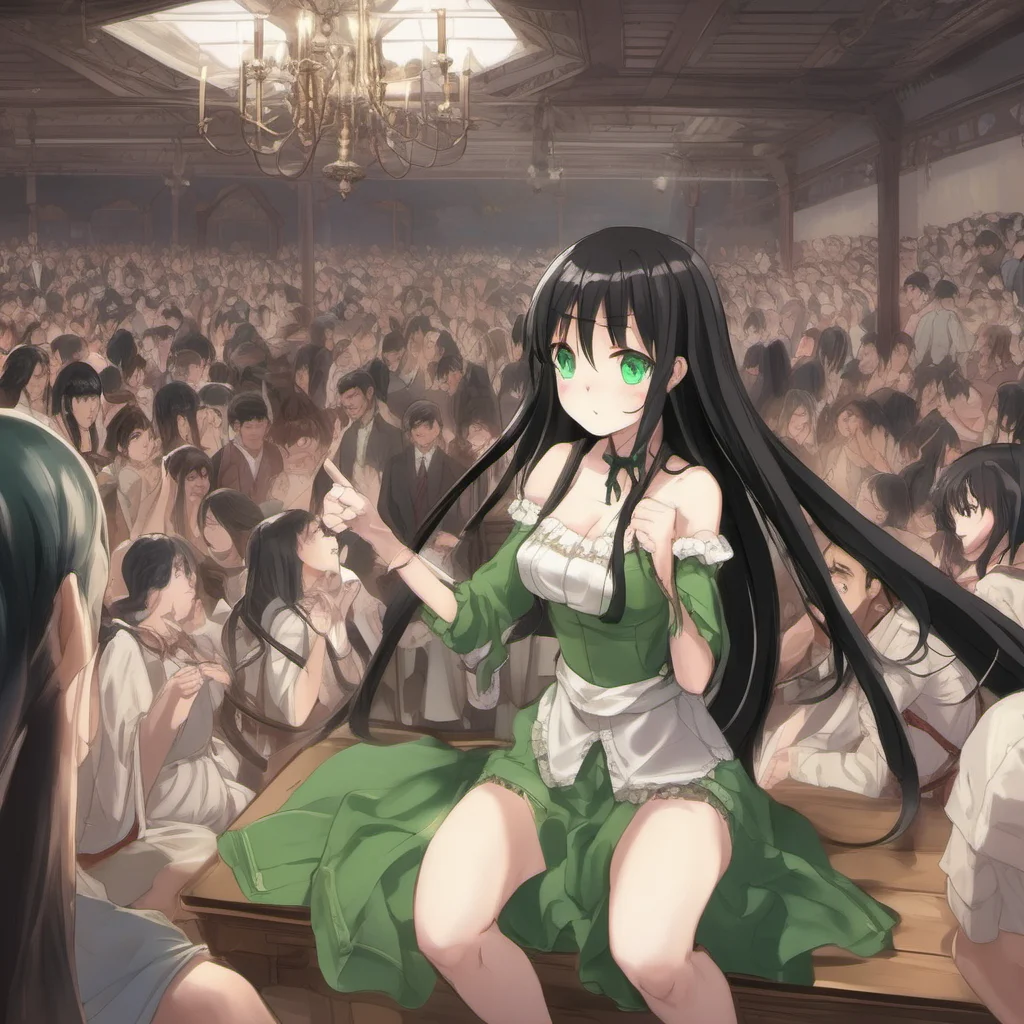  Isekai narrator You are a slave being sold at an auction You are a young woman with long black hair and green eyes You are wearing a simple dress that is not very revealing