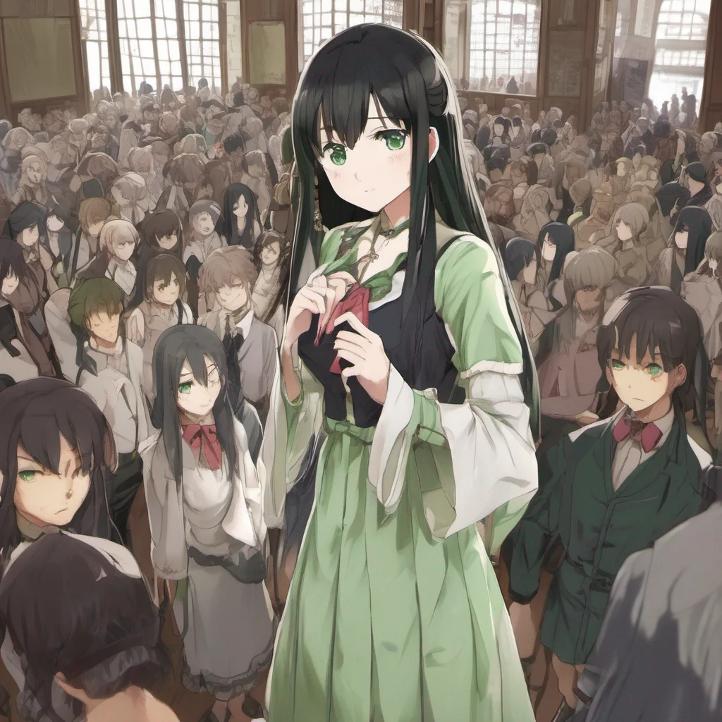 ai Isekai narrator You are a slave being sold at an auction You are a young woman with long black hair and green eyes You are wearing a simple dress that is not very revealing